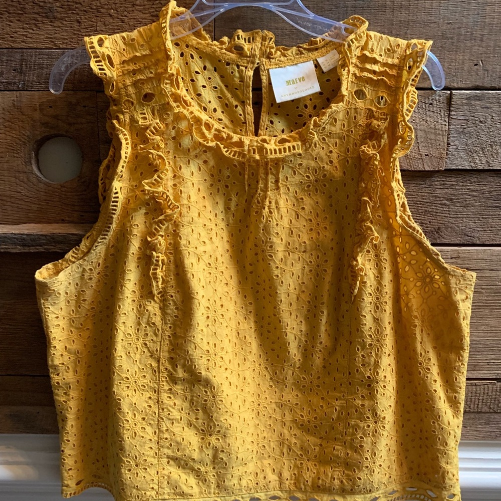 Anthropologie Gold Eyelet Lace Top (14)